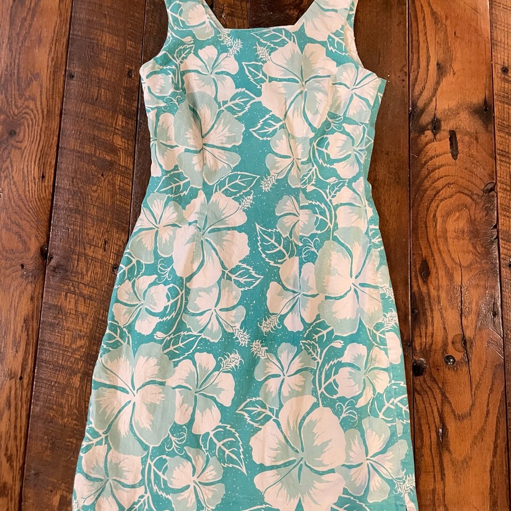 Floral Sleeveless Dress in Teal and White